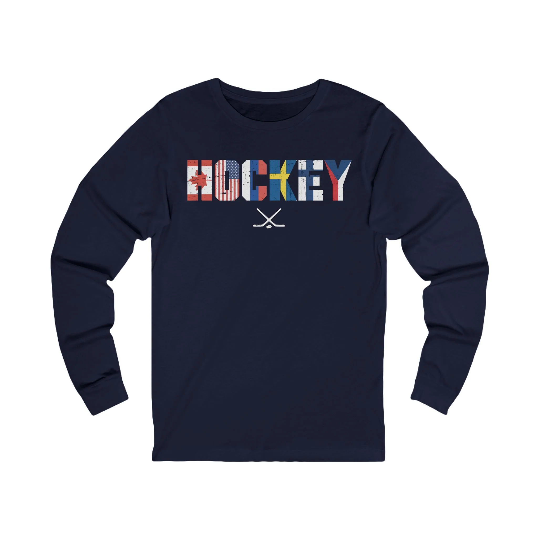 Funny Hockey Long Sleeve T-Shirt - International Hockey Flags Unisex Hockey Long Sleeve Shirt - Image 5