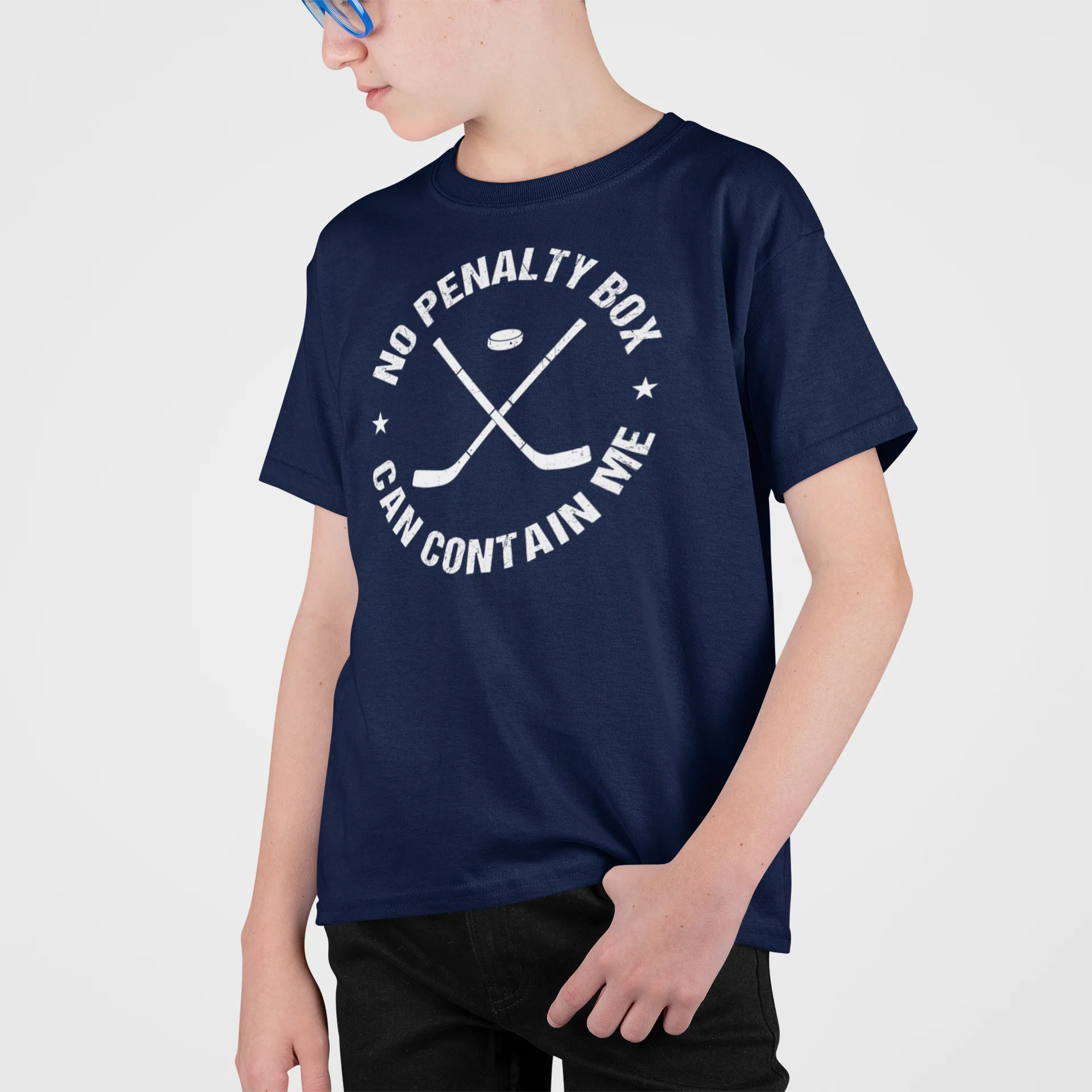 Funny Kids Hockey T-Shirt - No Penalty Box Can Contain Me Kids Hockey Shirt - Image 7