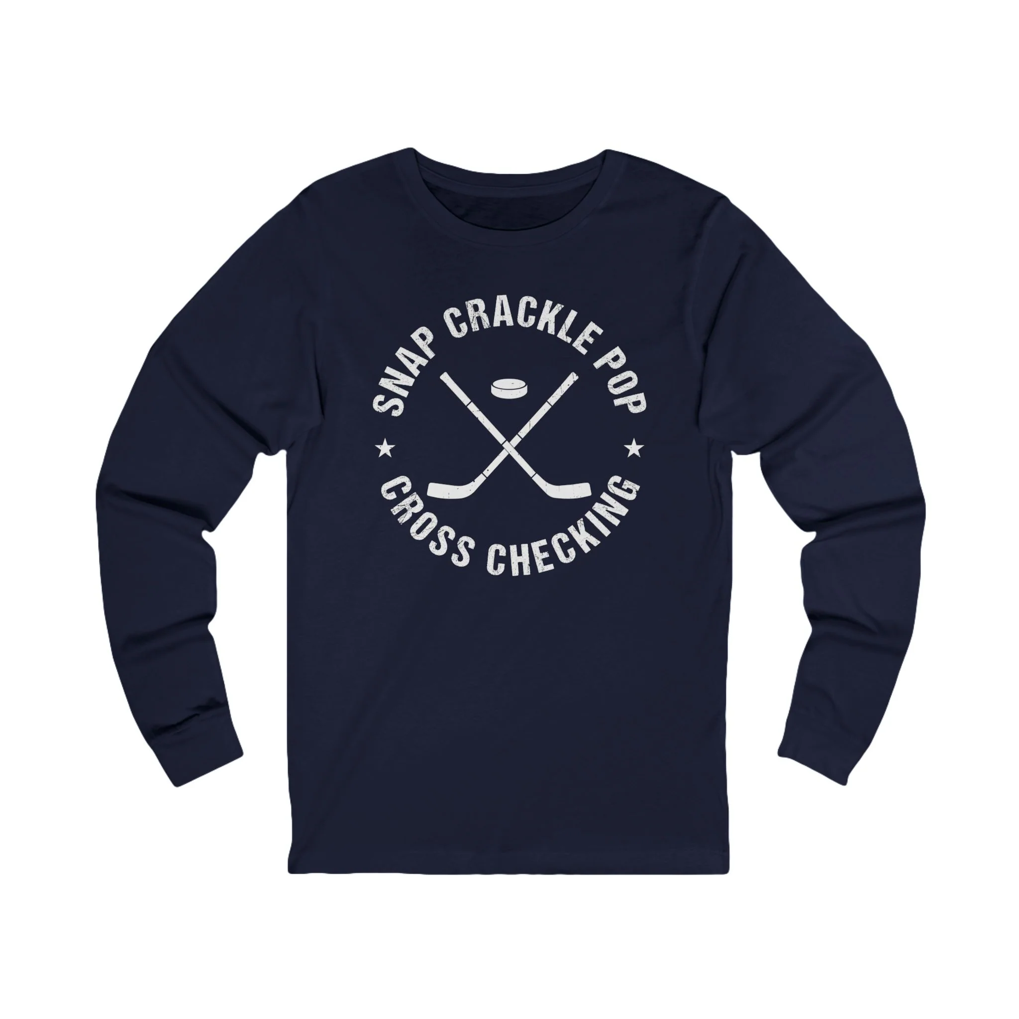 Funny Hockey Long Sleeve T-Shirt - Snap Crackle Pop Cross Checking Unisex Hockey Long Sleeve Shirt - Image 5