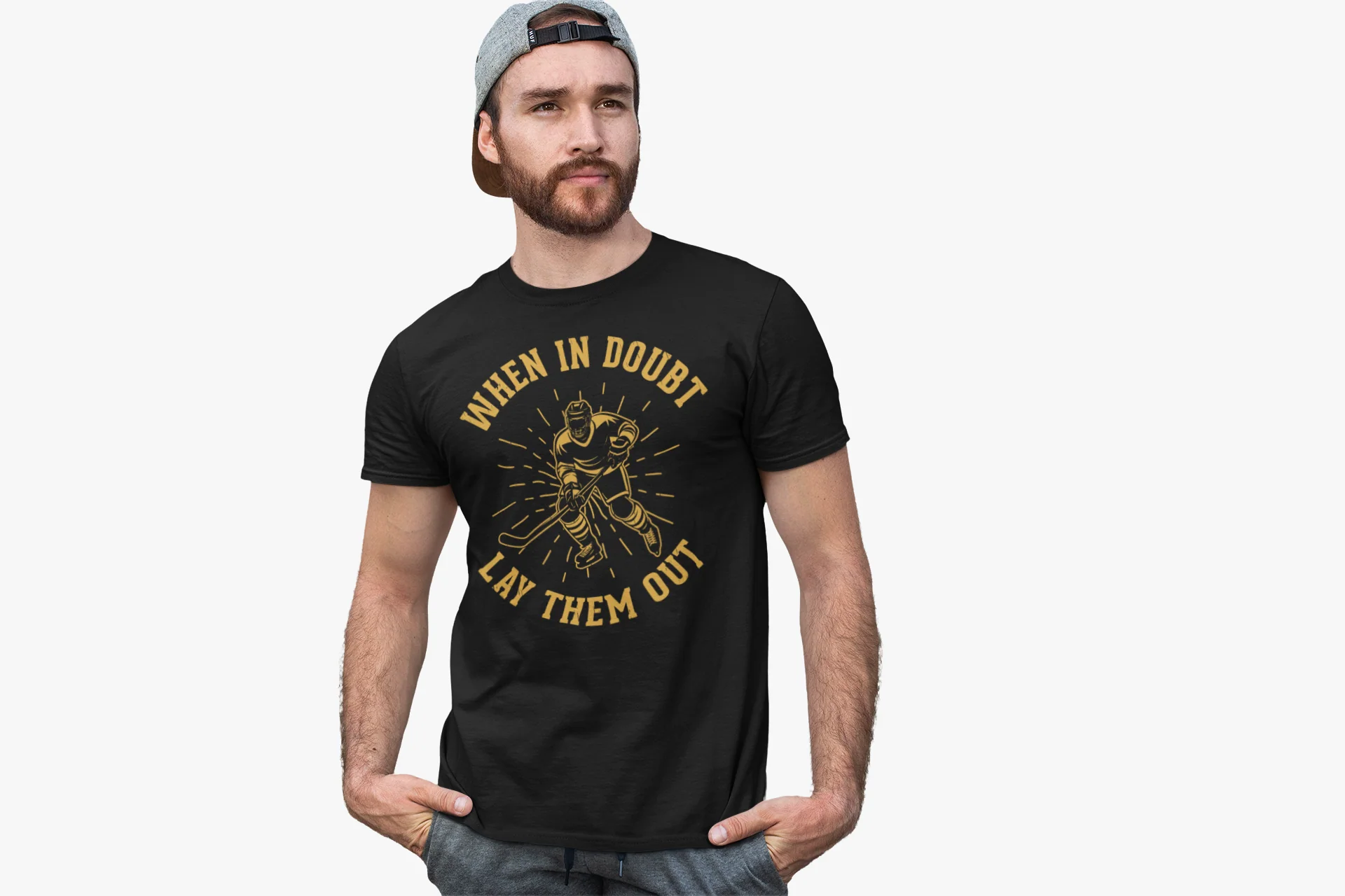 Funny Hockey T-Shirt - When In Doubt Lay Them Out Unisex Hockey Shirt - Image 4