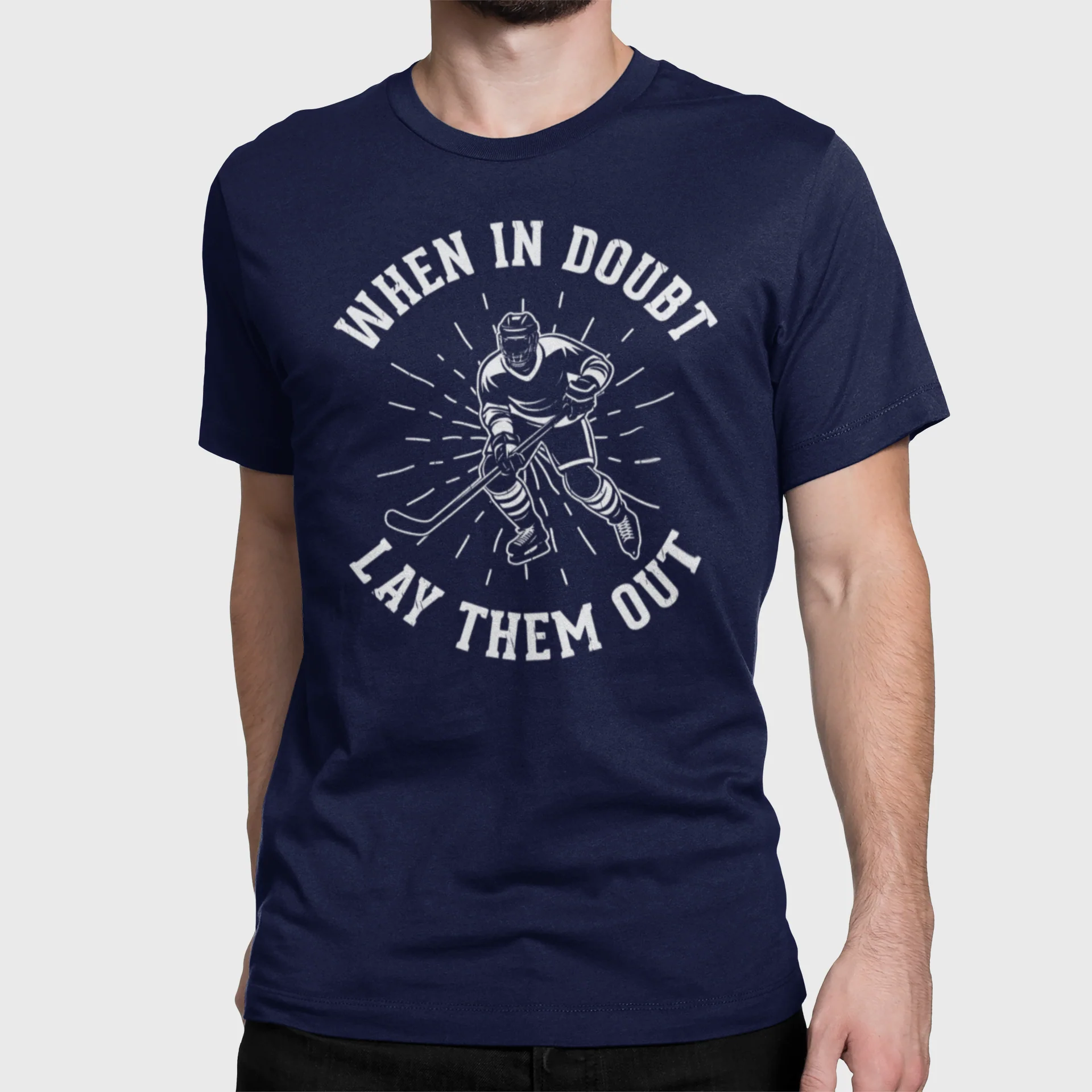 Funny Hockey T-Shirt - When In Doubt Lay Them Out Unisex Hockey Shirt - Image 7