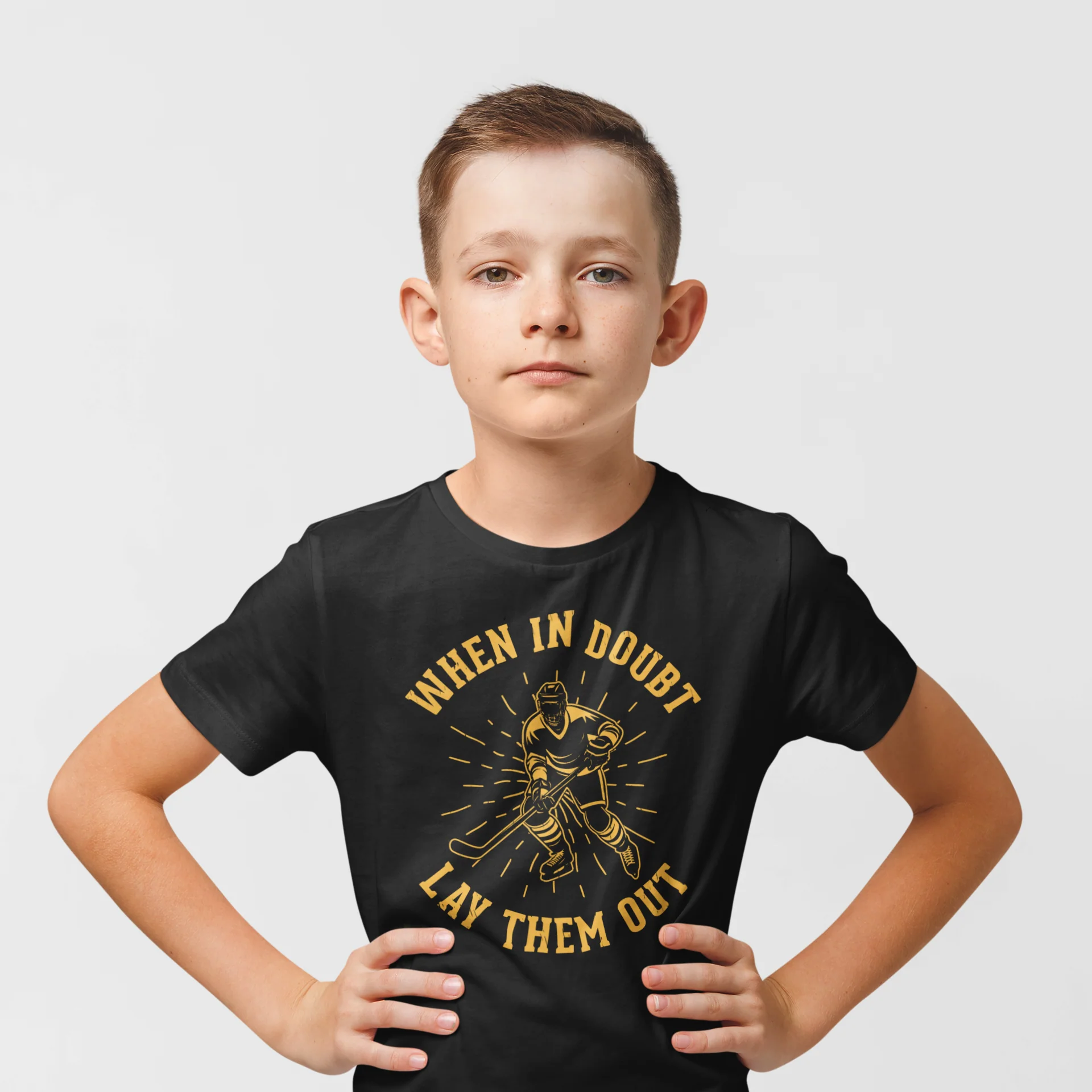 Funny Kids Hockey T-Shirt - When In Doubt Lay Them Out Kids Hockey Shirt - Image 2