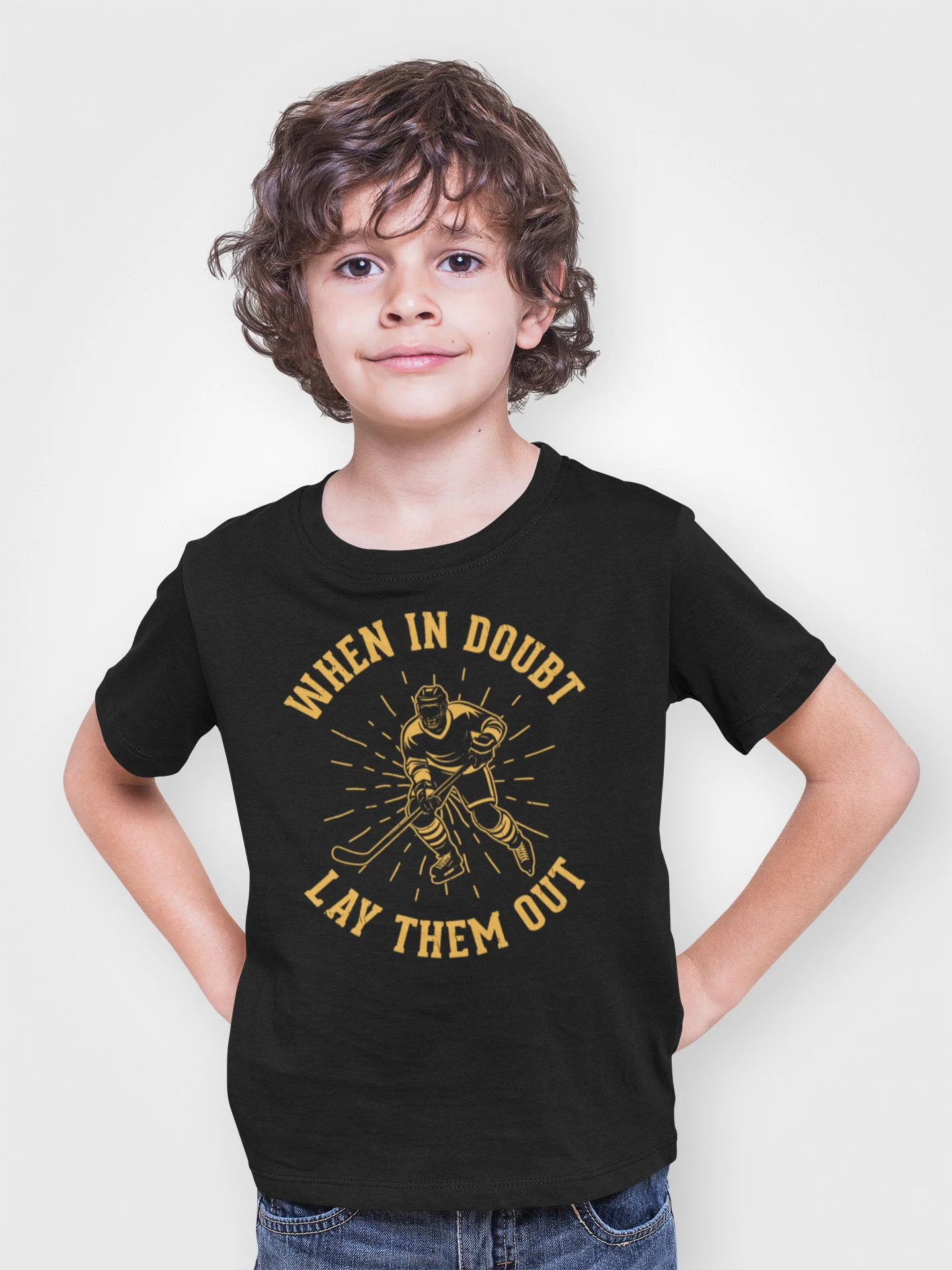 Funny Kids Hockey T-Shirt - When In Doubt Lay Them Out Kids Hockey Shirt - Image 3