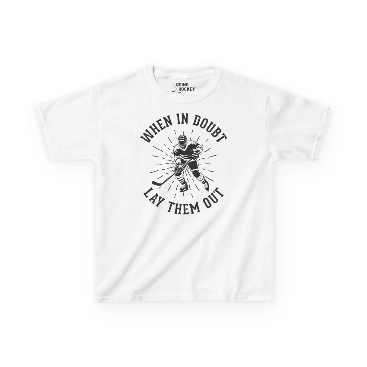 Funny Kids Hockey T-Shirt - When In Doubt Lay Them Out Kids Hockey Shirt - Image 7