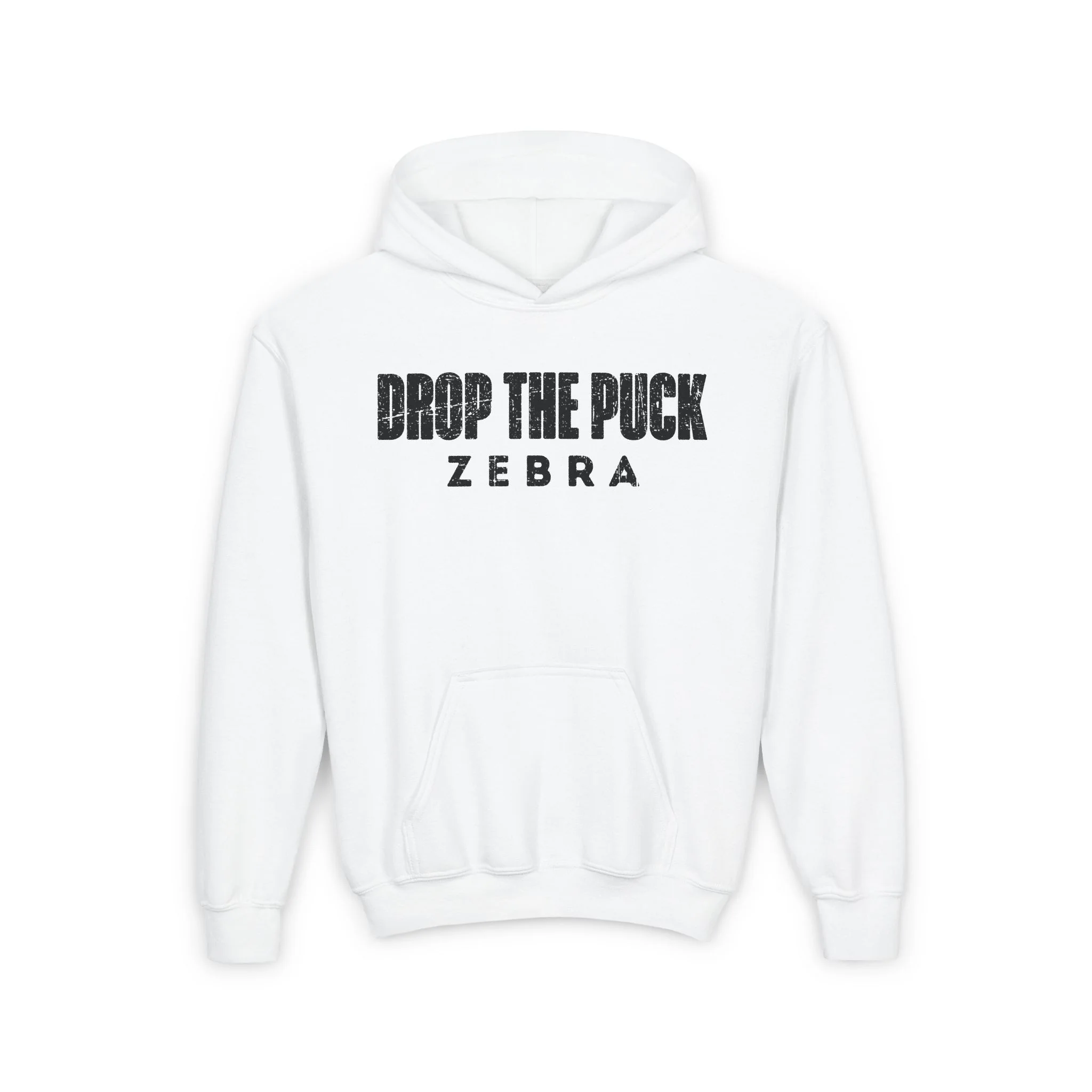 Funny Kids Hockey Hoodie - Drop The Puck Zebra Kids Hockey Hoodie - Image 2