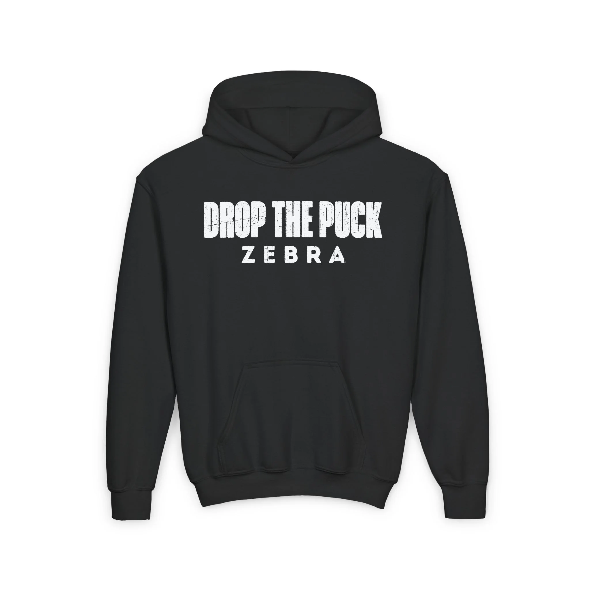 Funny Kids Hockey Hoodie - Drop The Puck Zebra Kids Hockey Hoodie - Image 3