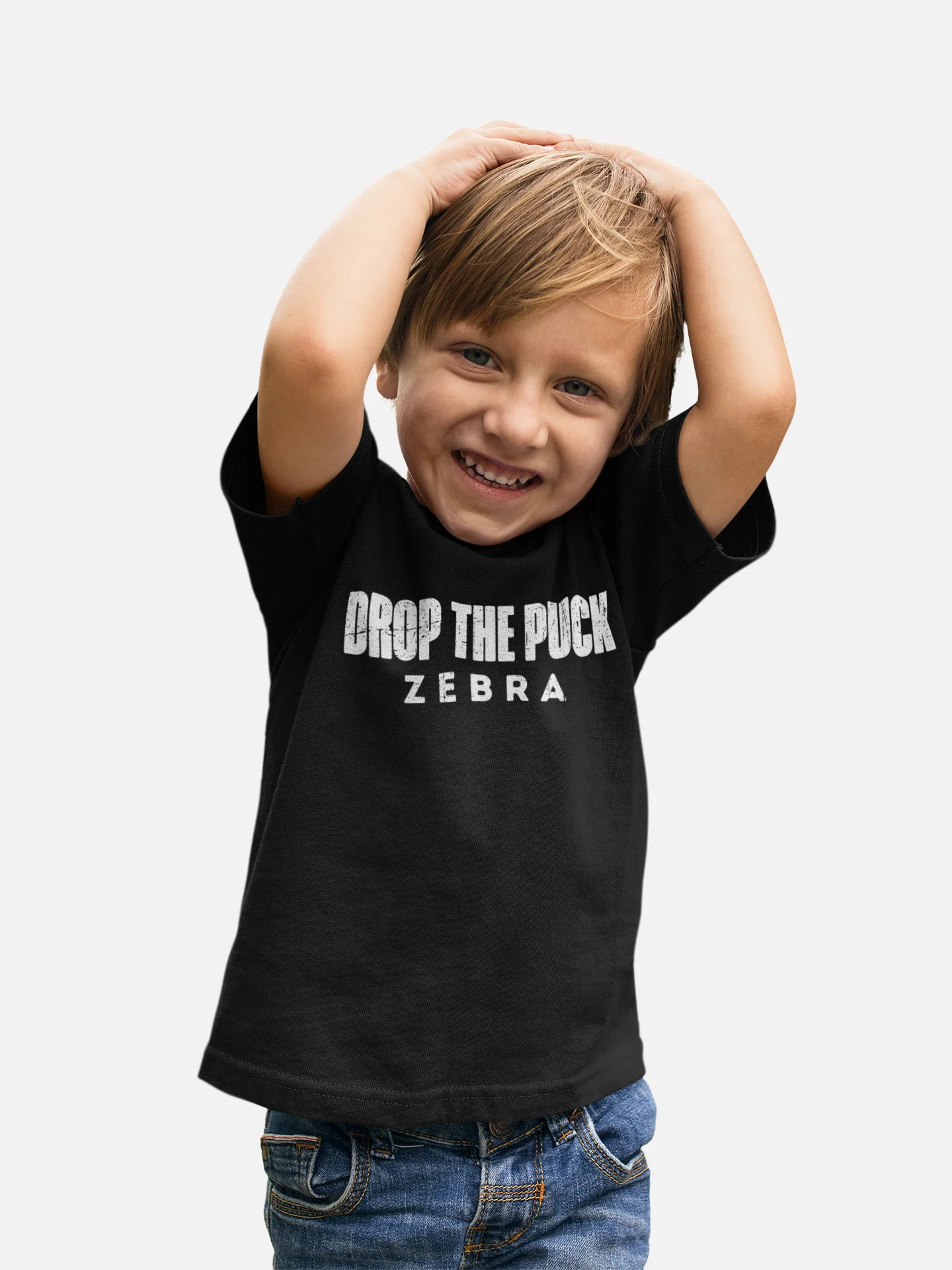 Funny Kids Hockey T-Shirt - Drop The Puck Zebra Kids Hockey Shirt - Image 3