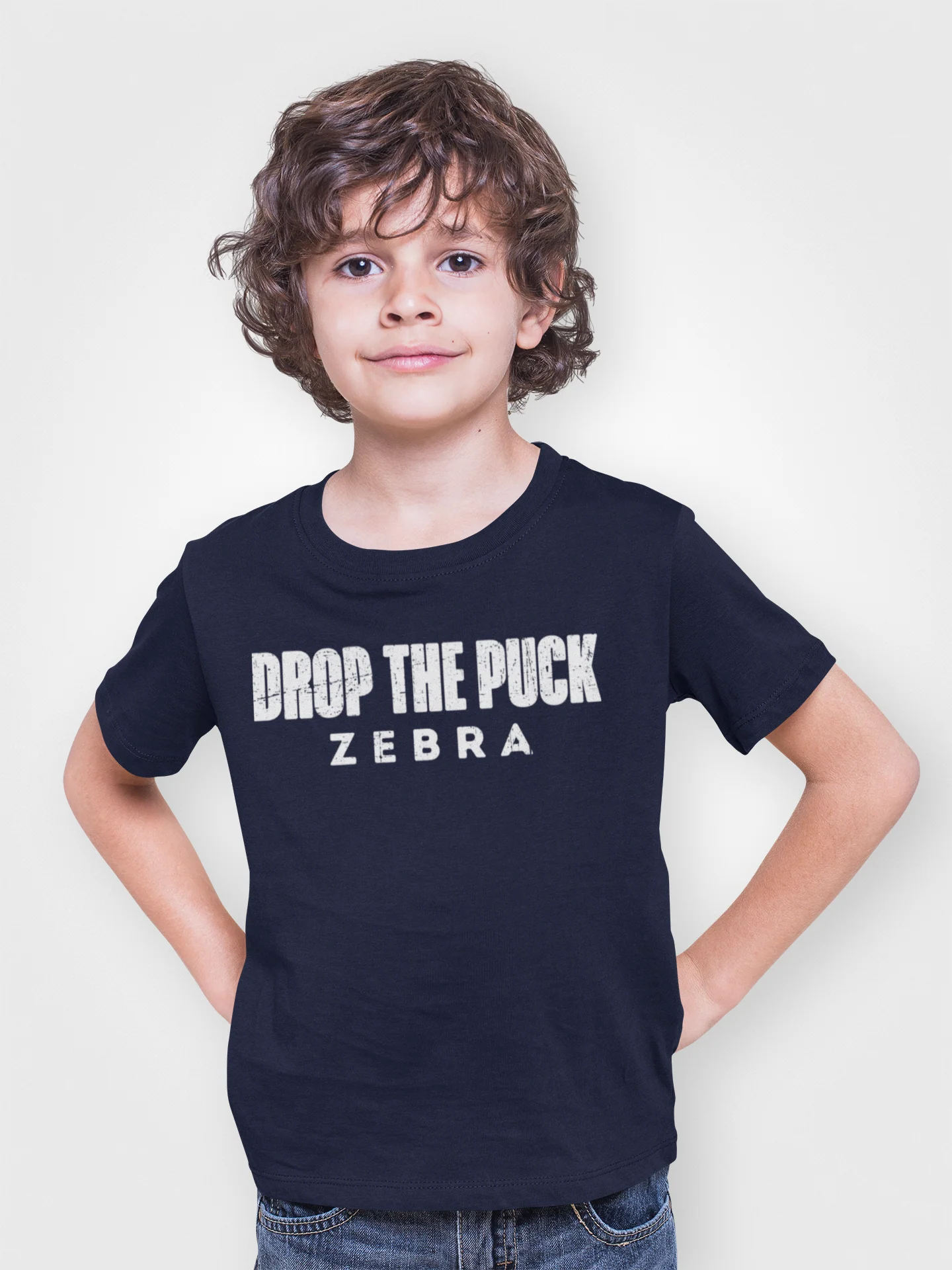 Funny Kids Hockey T-Shirt - Drop The Puck Zebra Kids Hockey Shirt - Image 4