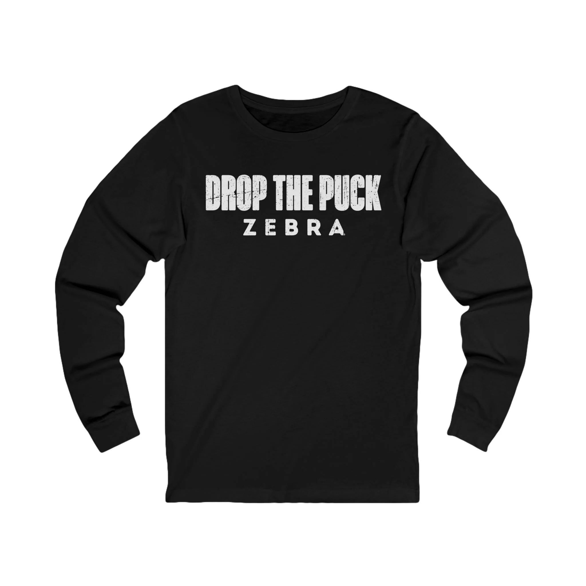 Funny Hockey Long Sleeve T-Shirt - Drop The Puck Zebra Unisex Hockey Long Sleeve Shirt - Image 3